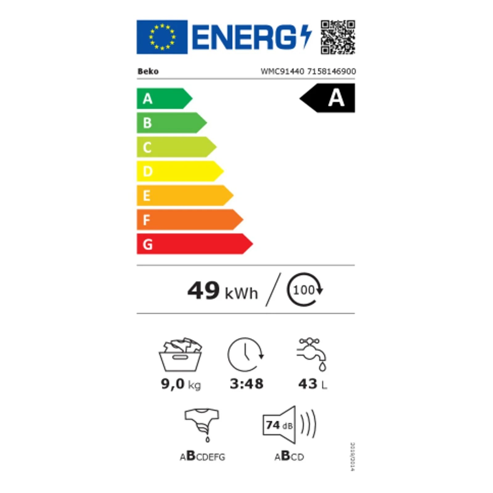 2025 Lavadora Beko WMC 91440 9 kg, 1400 rpm