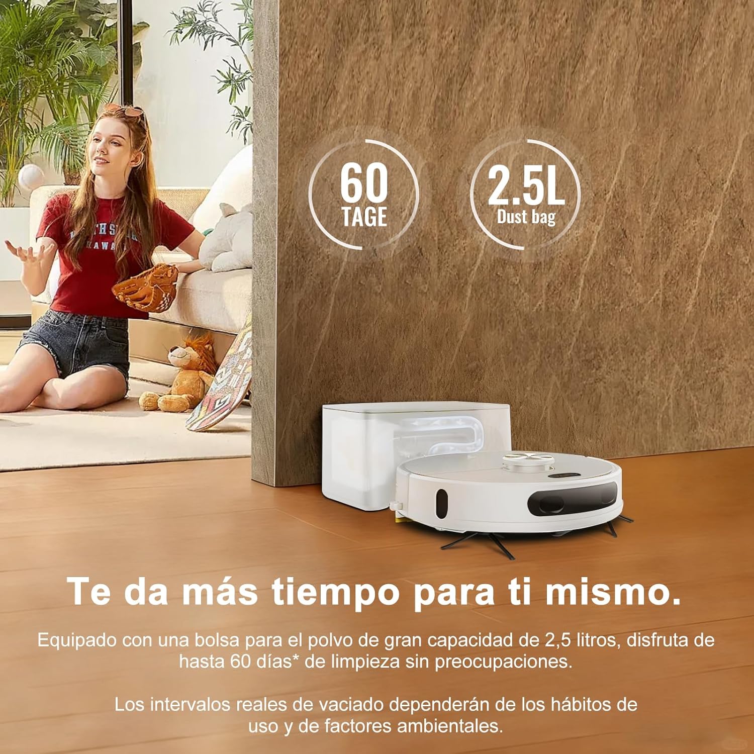 Robot Aspirador y fregasuelos hasta 8000 Pa Potente succión Autovaciado Autonomía de 220 Minutos Navegación Láser LiDAR y Mapeo Lnteligente,Limpieza Personalizada Control por Voz y App