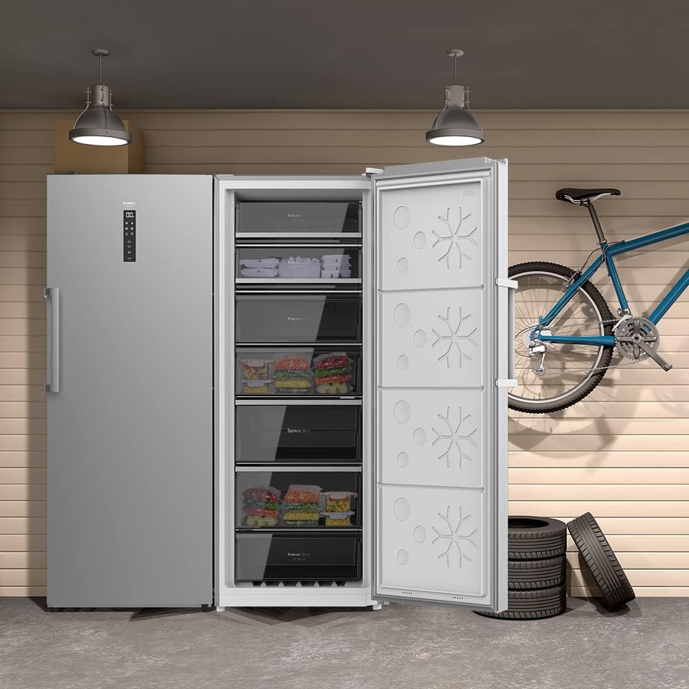 Cecotec Congelador Vertical de 380L Bolero CoolMarket UF 380 Inox. Motor Inverter Plus, Ahorro Energético, Total No Frost, Pantalla de Control, Convertible a Frigorífico, Acero Inox