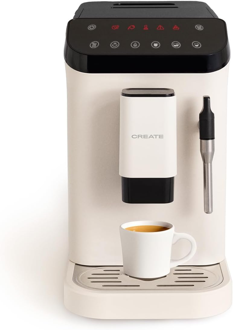 CREATE / THERA MATIC TOUCH/Cafetera superautomática blanco roto / 20 bar, tanque 1,5l, depósito para granos de café de 180g, brazo vaporizador, panel de control táctil, función autolimpieza, 1350W