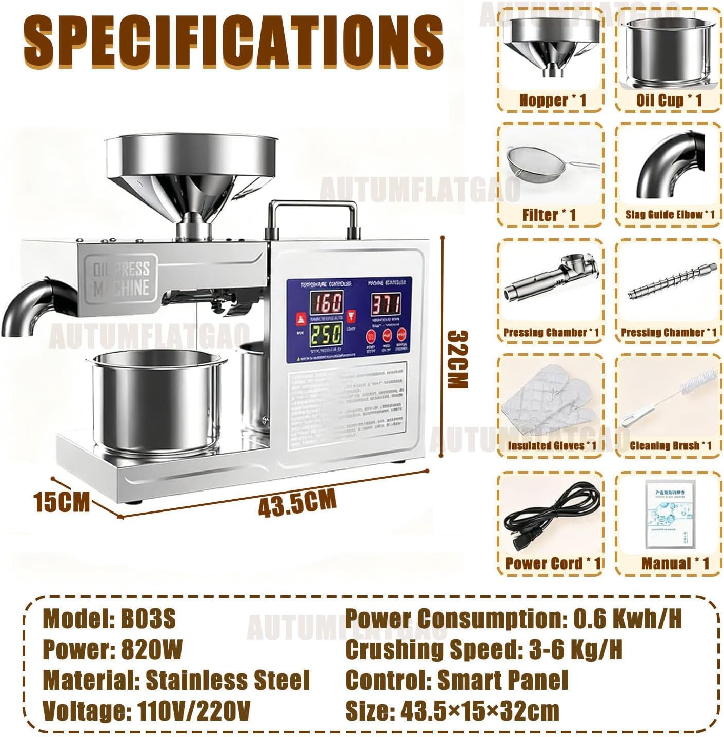 Prensa Aceite Oliva Automática De 820W, Maquina Cortar Aceitunas En Frío Y Caliente para El Hogar, Extractor De Aceite Eléctrico para Aceitunas, Cacahuetes, Sésamo, Soja Y Nueces