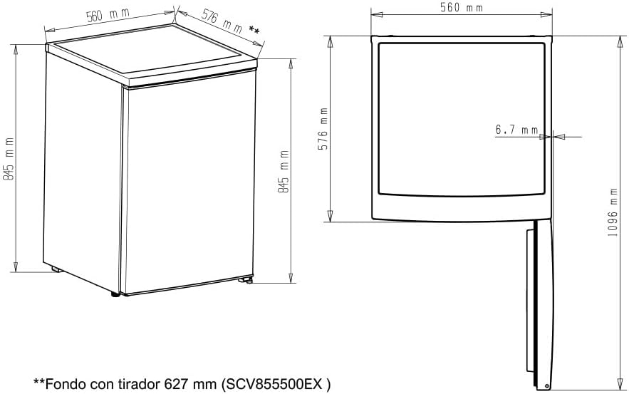 Svan Congelador vertical Inox SCV855500EX. Capacidad 85 Litros, Puerta Reversible, Bajo nivel Sonoro, Eficiencia Energética Clase E