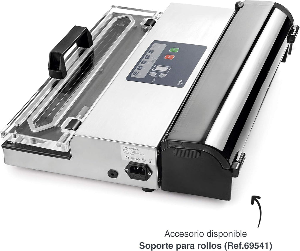 Lacor - 69540 - Envasadora al vacio, Máquina de vacio, Selladora de Alimentos, Acero inoxidable, Libre BPA, Sellado Hermético, 650W, 40cm, Inox