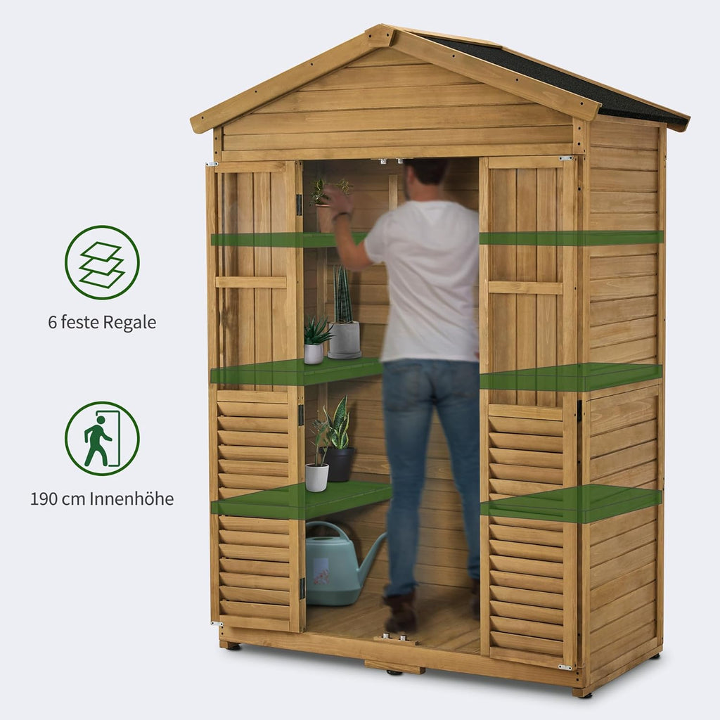 M MCombo Armario de Jardín de Madera Resistente a la Intemperie, Cobertizo de Herramientas al Aire Libre a Prueba de Agua, 74×143×200 cm (Naturaleza)