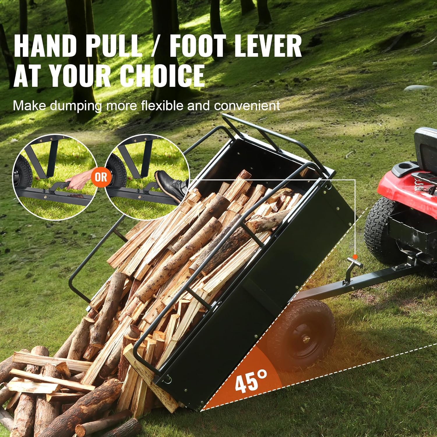 VEVOR Dump Trailer Load Capacity 340kg Heavy Duty Garden Utility Trailer with Removable Sides 0.4m³ Dump Transport Cart for Tractor, Lawn Mower, ATV, 200x66x76cm