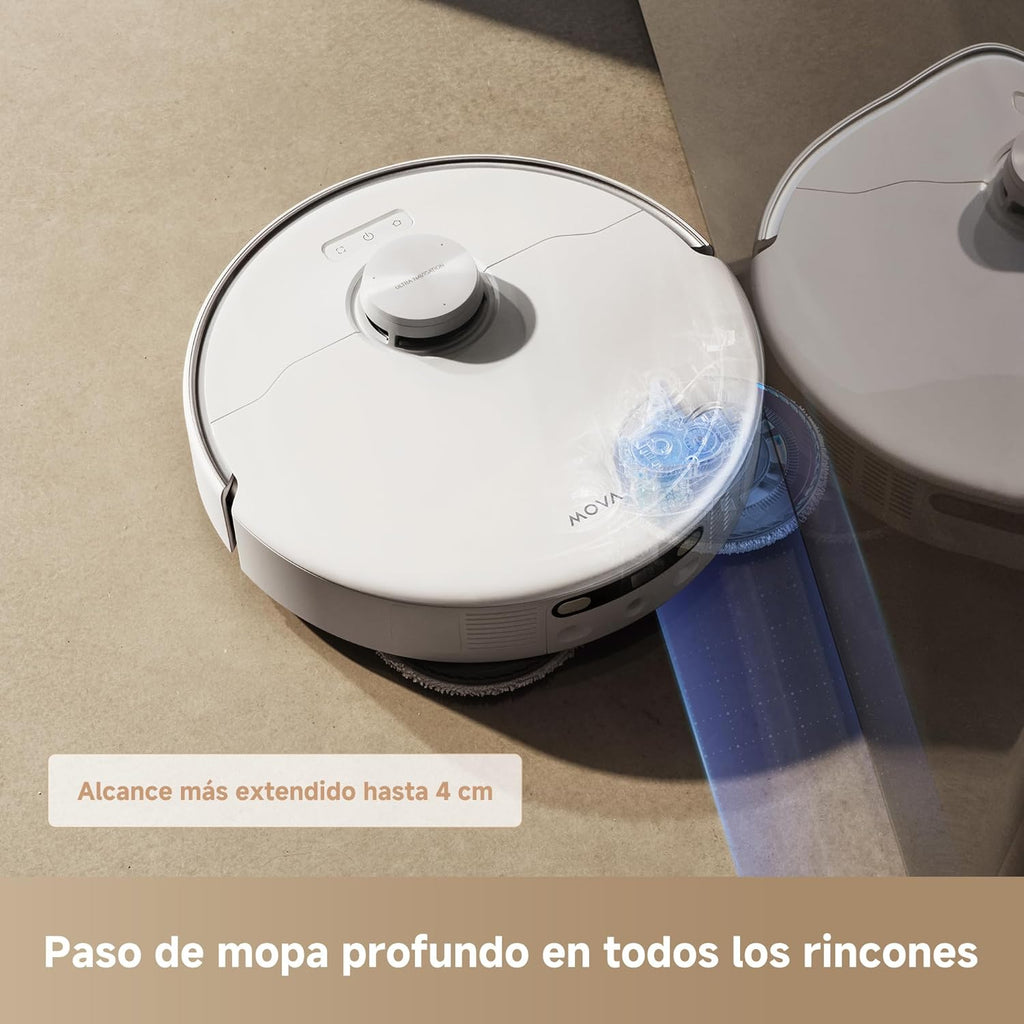 Mova P50Pro Ultra Robot Fregasuelos y Aspirador, 19.000 Pa Autovaciado y Autolimpieza con Agua Caliente a 75℃, Mopa Extensible, Navegación LDS+IA RGB, Evita Obstáculos, Deal para Pelo Mascota y Alfom