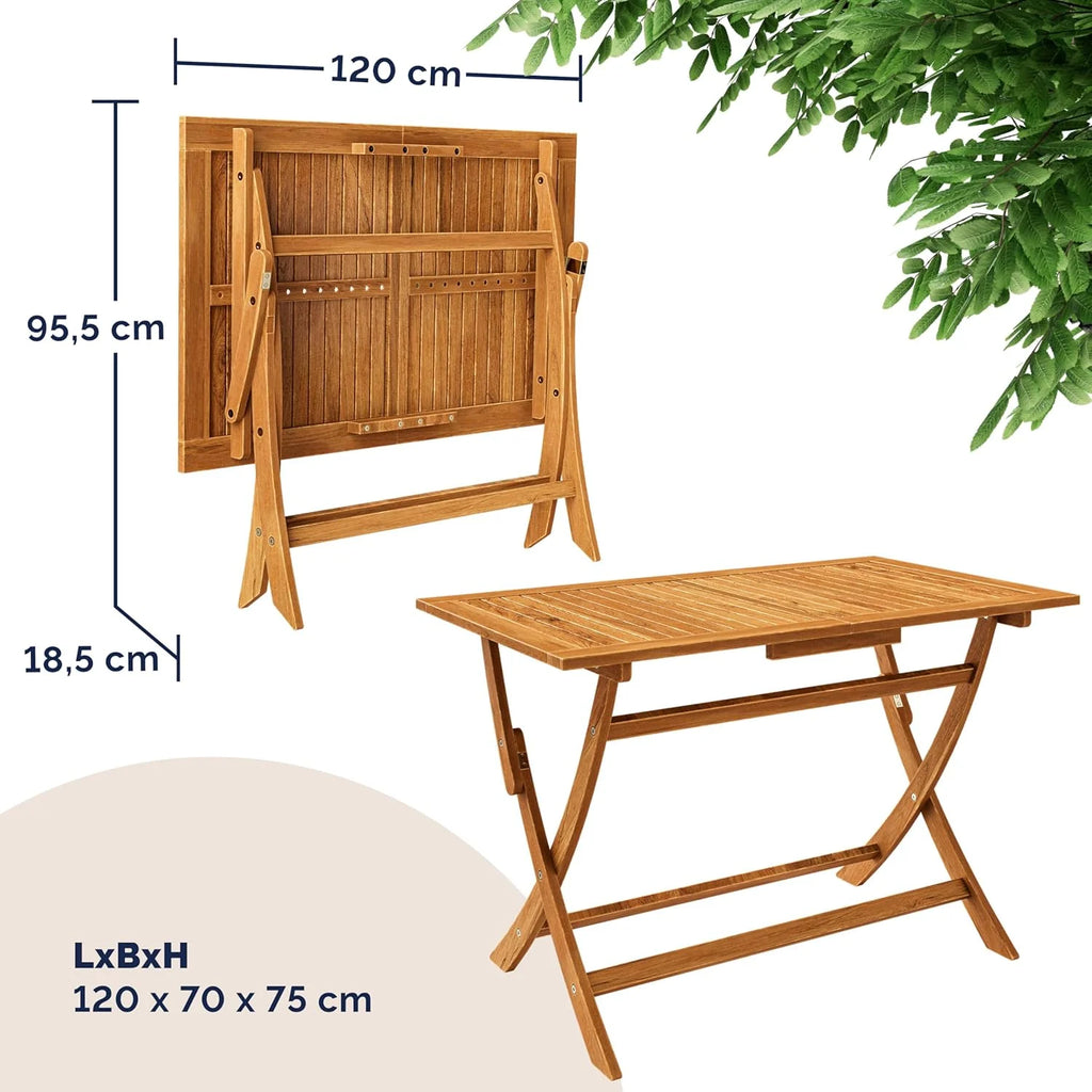 CASARIA® FSC® Outdoor Garden Table Set of 4 Chairs Acacia Wood Dining Set Patio Terrace Balcony Set 5 Pieces Folding Table Seats Armrests Durable Weather Resistant 120 x 70 cm