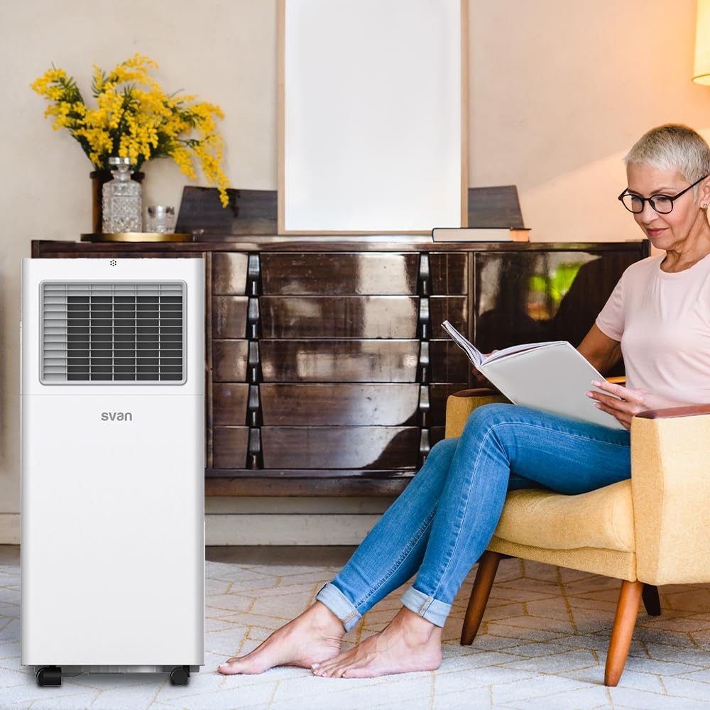 Svan Aire Acondicionado Portátil, 9000 BTU. SAAP900F. Solo frío, Display LED Táctil, Temporizador, Mando a Distancia, Kit instalación ventana incluido, Clasificación Energética A