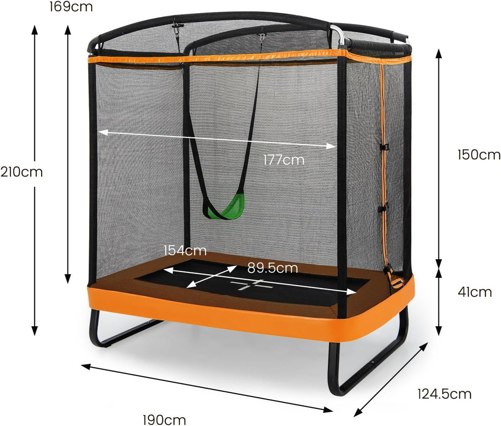 LIFEZEAL Trampolín con Columpio para Niños, Cama Elástica Infantil con Red Protectora de Malla & Puerta, Ideal para Interior y Exterior