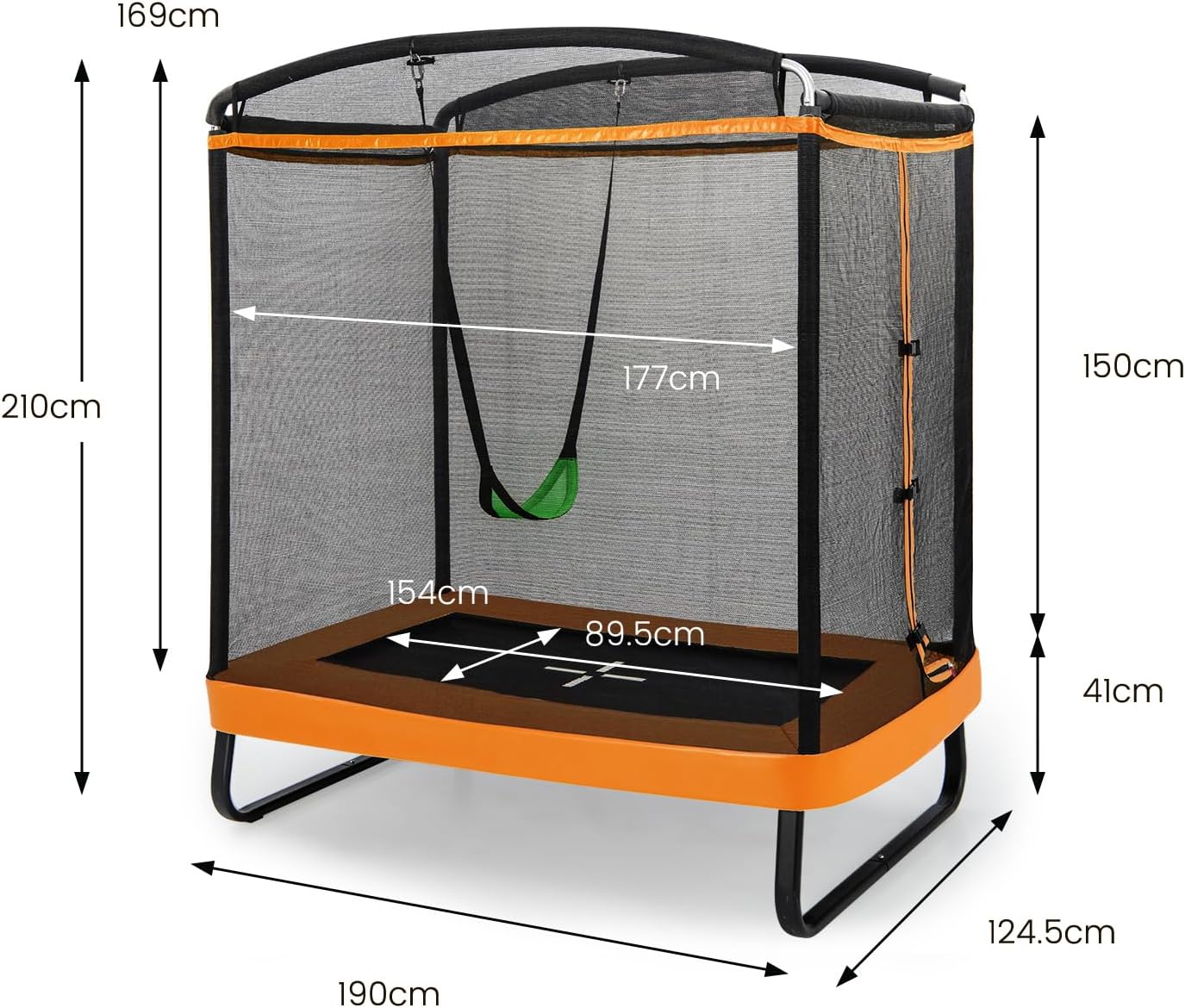 LIFEZEAL Trampolín con Columpio para Niños, Cama Elástica Infantil con Red Protectora de Malla & Puerta, Ideal para Interior y Exterior