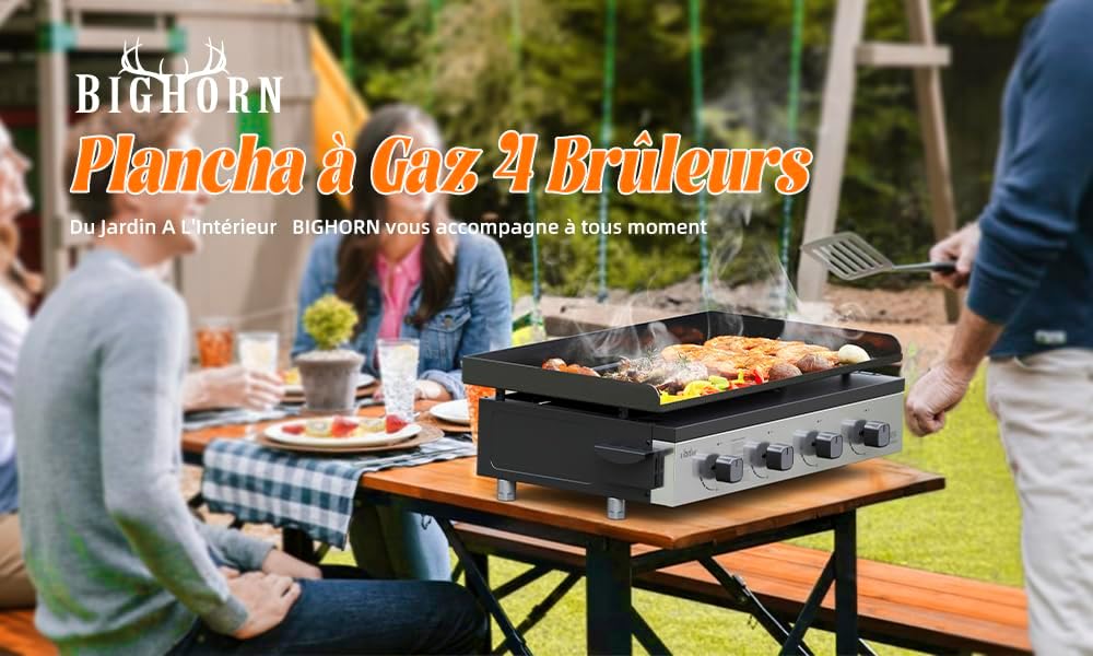 BIGHORN Plancha Grill - Barbacoa de gas – Tabletop – Portátil – 4 Quemadores