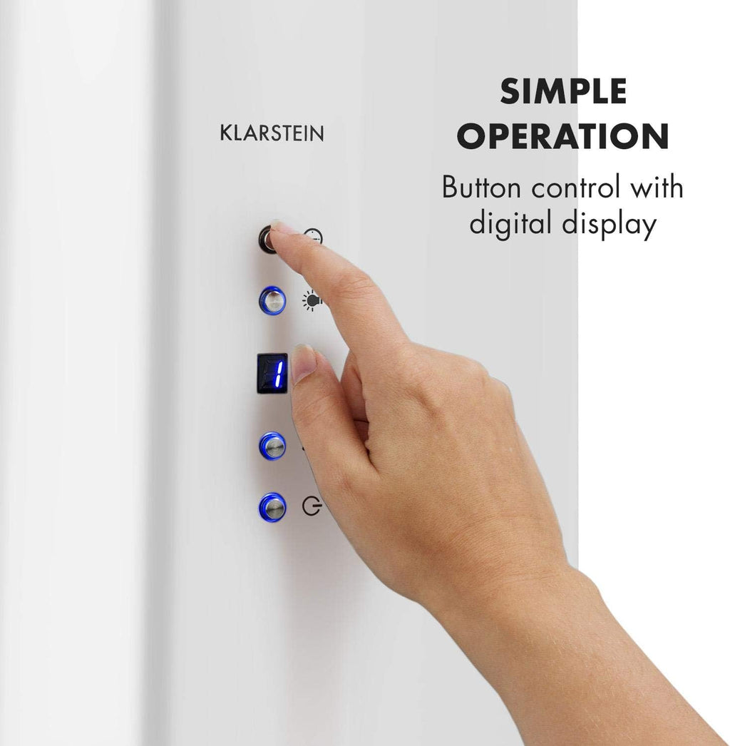 Klarstein Barett - Campana extractora aislada, Ø 35cm, Potencia de 190 W, Ventilación máxima de 590 m³/h, 3 niveles de potencia, CEE B, Iluminación LED, Acero inoxidable cepillado, Blanco