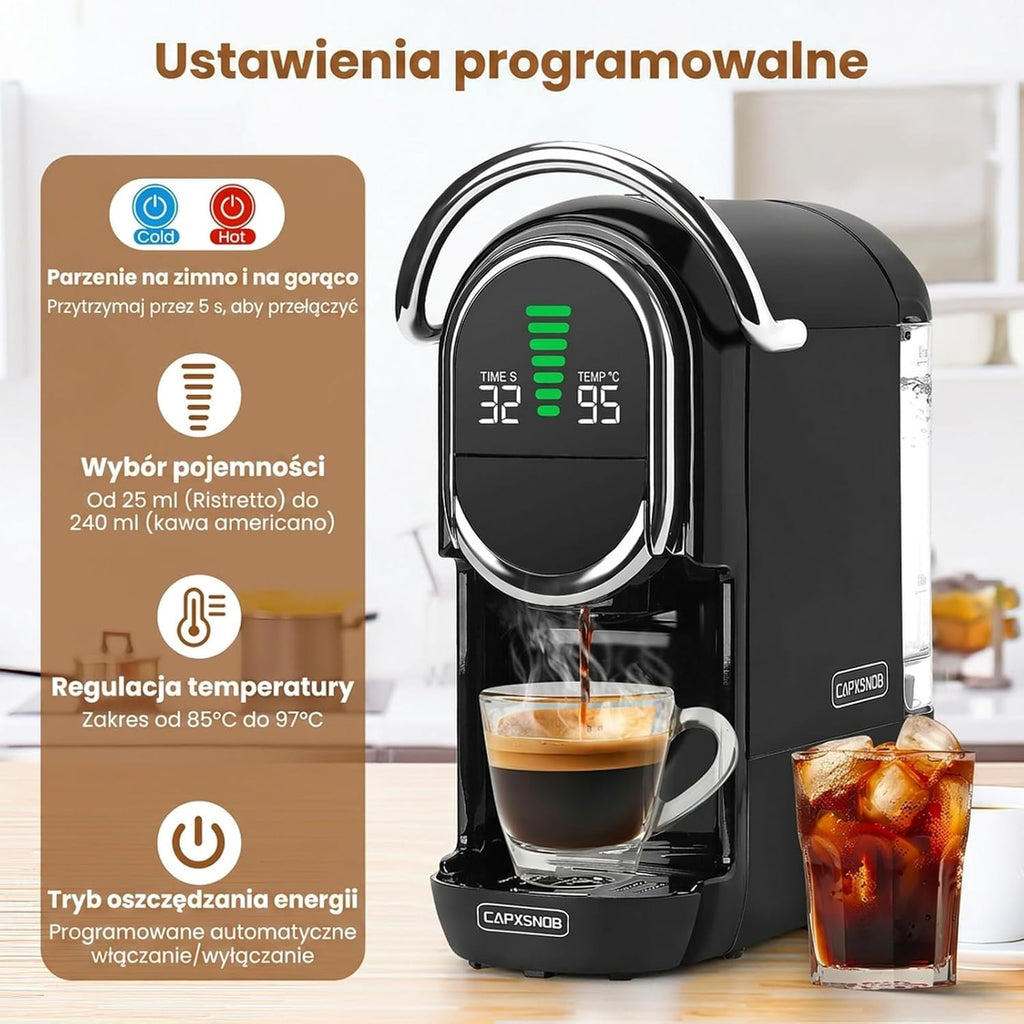 Magician1 Mini Multikapsułkowy Ekspres do kawy 5 w 1, do Nespresso, Dolce Gusto, Lavazza A Modo Mio, Saszetki ESE 44mm i Kawy Mielonej, 20 Barów Włoska Pompa,1450W, Wyświetlacz LED, do Domu i Biura