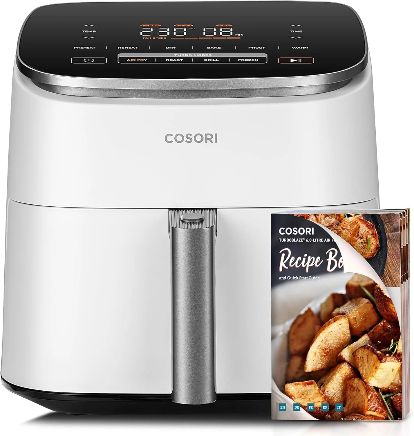 Cosori ICONIC Smart Air Fryer 6.2L, Stainless Steel Air Fryer, PFAS Free Ceramic Coating, DC Motor, 6 Functions, 50+ Recipes, 1min-24H Timer, Dishwasher Safe