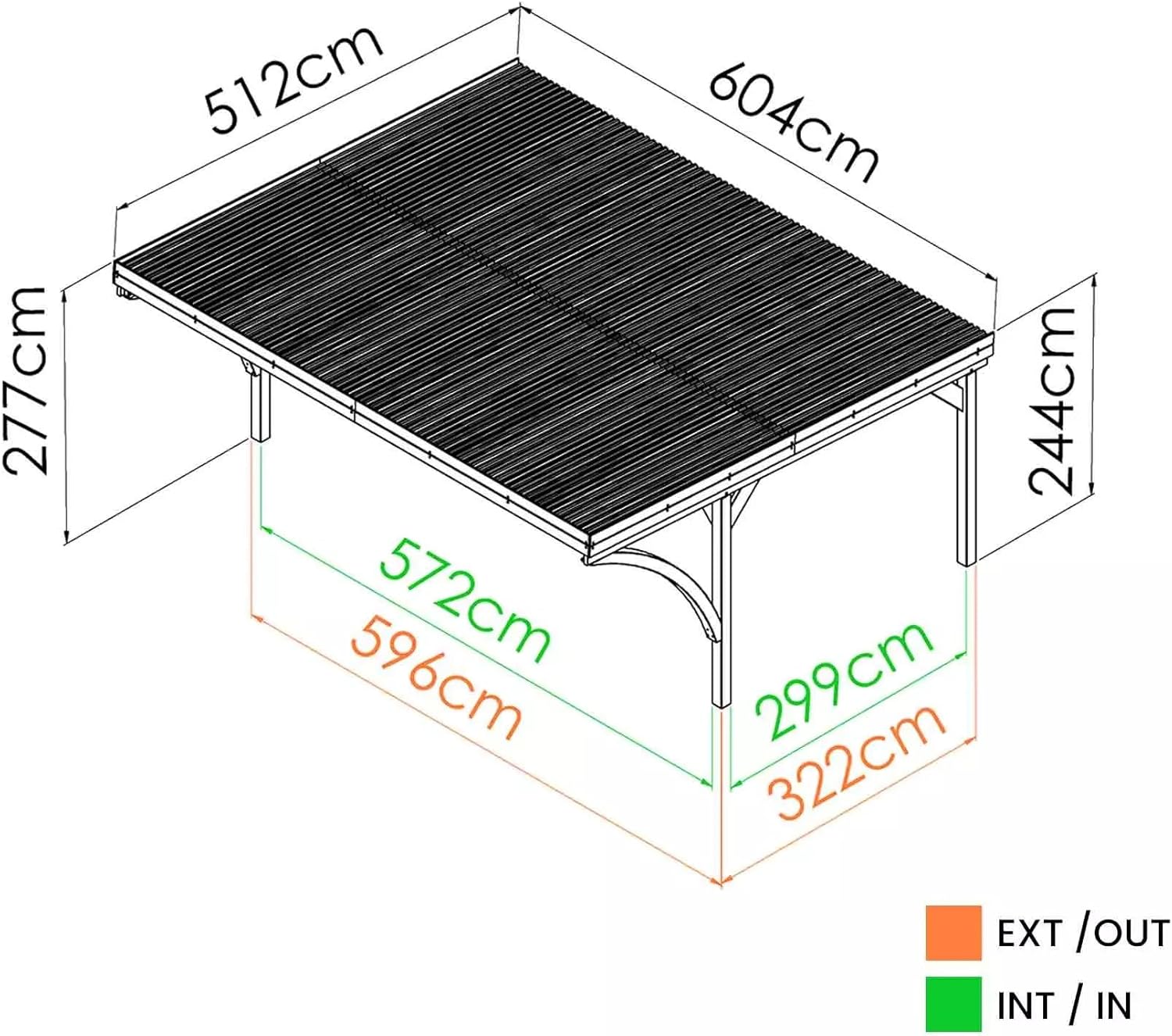 Forest Style - Cochera Doble Victor Modern 30,9 m² (6,02 x 5,11 x 2,52 m) – Madera de Pino Tratada – Techo de Policarbonato – Aparcamiento Cubierto para 2 Coches – Estructura Robusta y Duradera