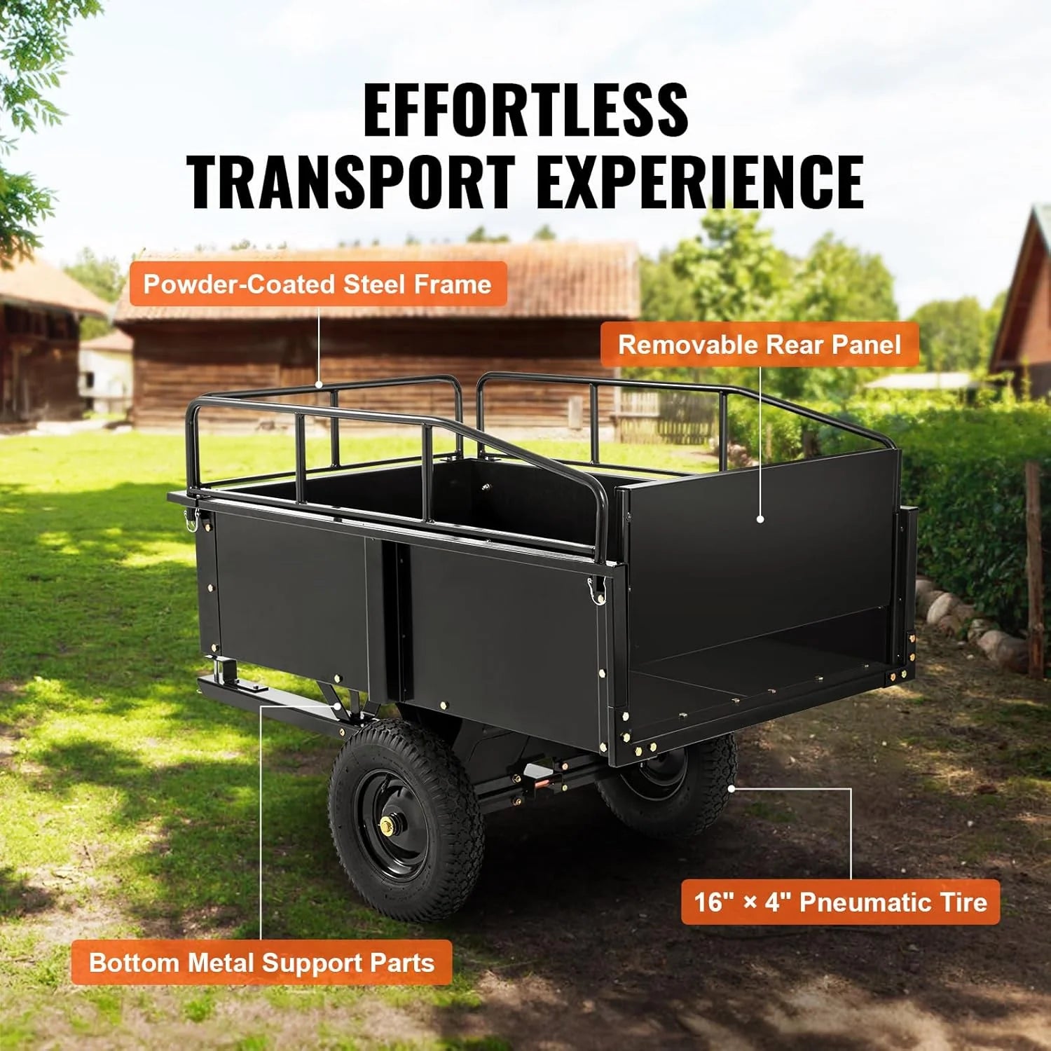 VEVOR Dump Trailer Load Capacity 340kg Heavy Duty Garden Utility Trailer with Removable Sides 0.4m³ Dump Transport Cart for Tractor, Lawn Mower, ATV, 200x66x76cm