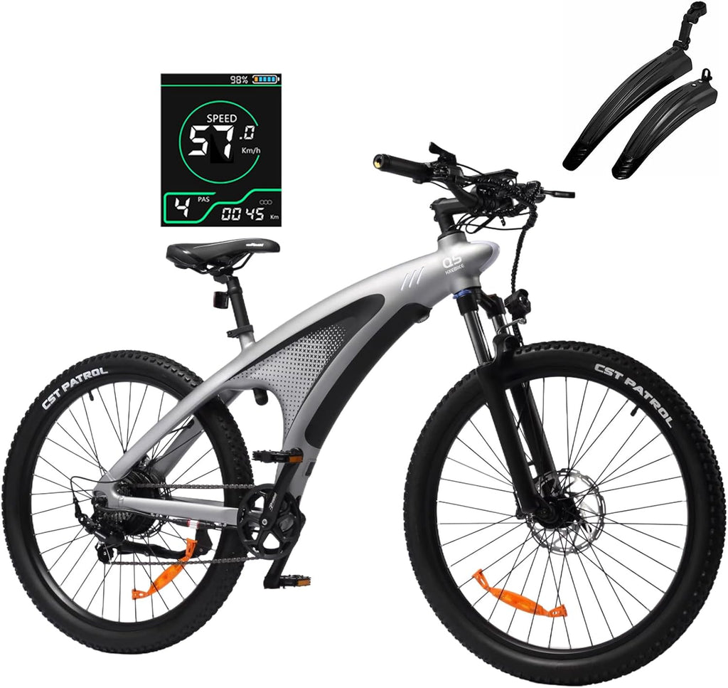 HX Q5 Bicicleta Eléctrica Montaña para Adultos con Carga rápida 48V 20AH Batería Extraíble,27.5"x2.25" Tyre EBike con luz RGB,SHIMAN0 7 velocidades,Frenos de DIS hidráulicos y Alcance 90-120KM
