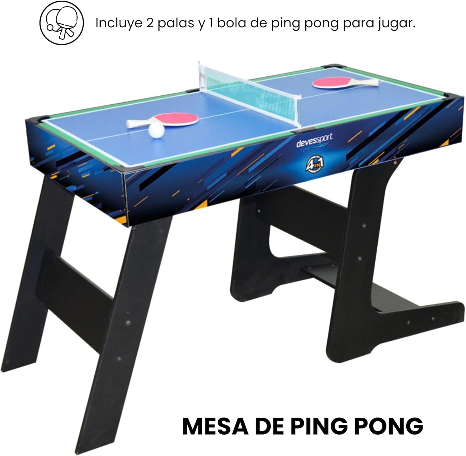DEVESSPORT Multijuego Plegable 4 en 1 Sport Arena | Futbolín, Billar, Air Hockey y Ping Pong | Mesa de Juegos Multijuegos Plegable con Accesorios Incluidos