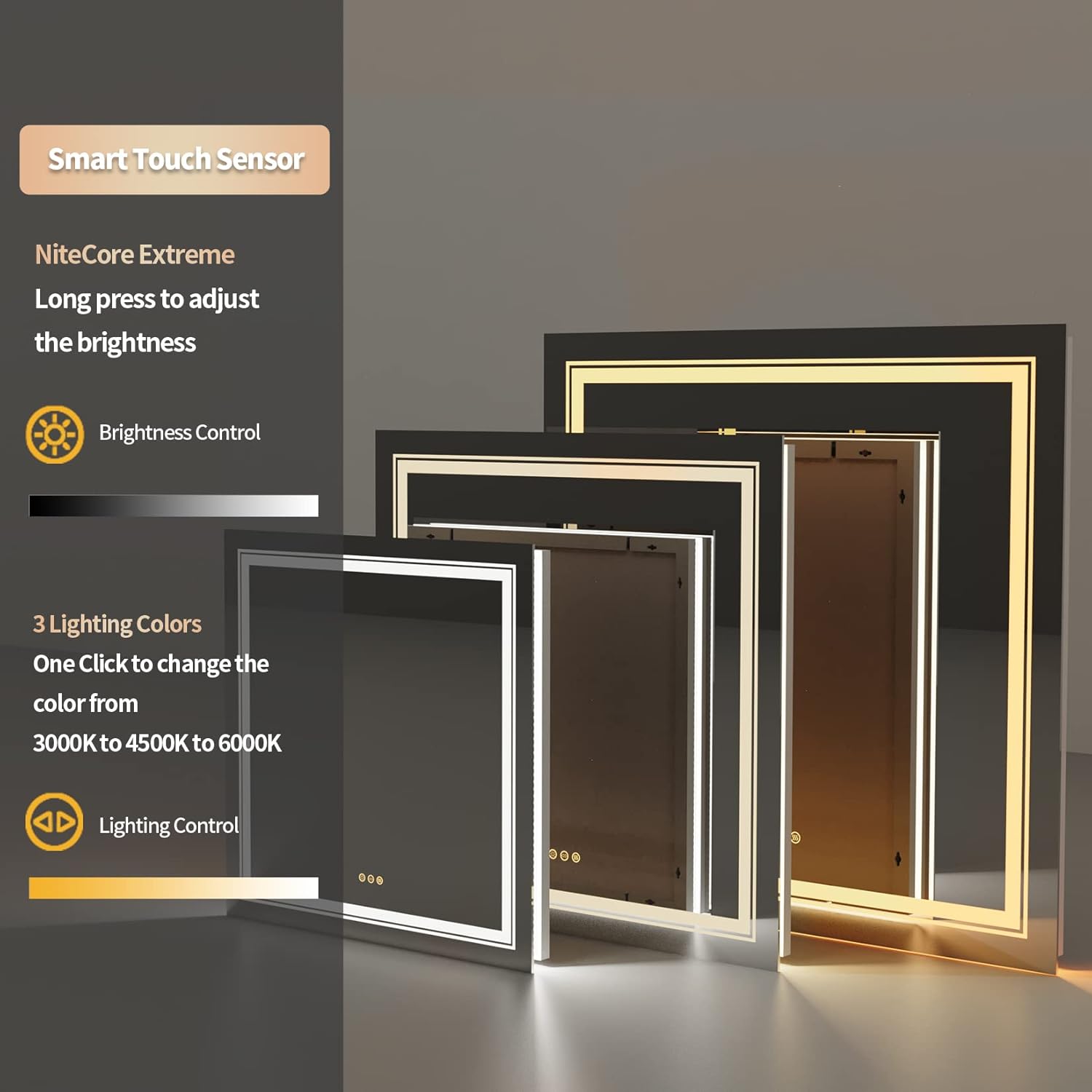 LUVODI Espejo Bano Led Cuadrado: 80x80 Espejos Baño Pared Antivaho Retroiluminado 80x80cm con Doble Fuente de Luz Led Interruptor Tactil Inteligente sin Marco para Maquillaje Cuardo de Baño Lavavo