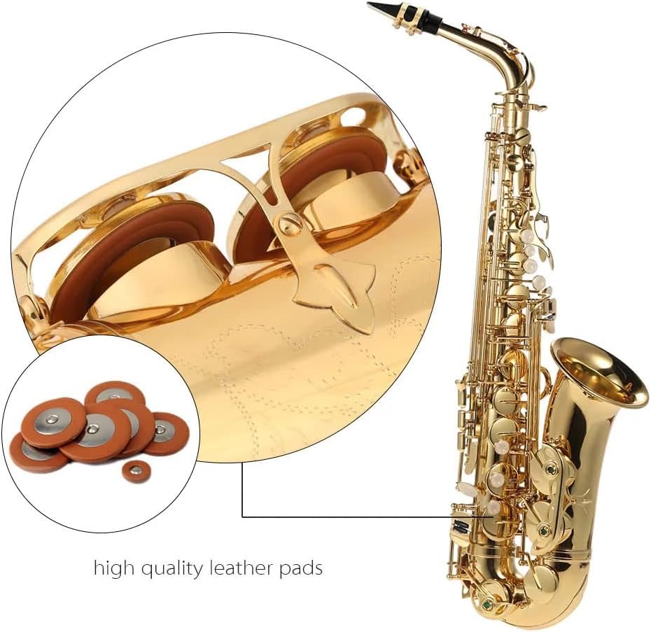 802 Tipo de Llave Eb Alto Saxofón, Saxo de Cuerpo Lacado con Oro con Cepillo de Limpieza, Tela, Correa, Estuche Acolchado para Jugador