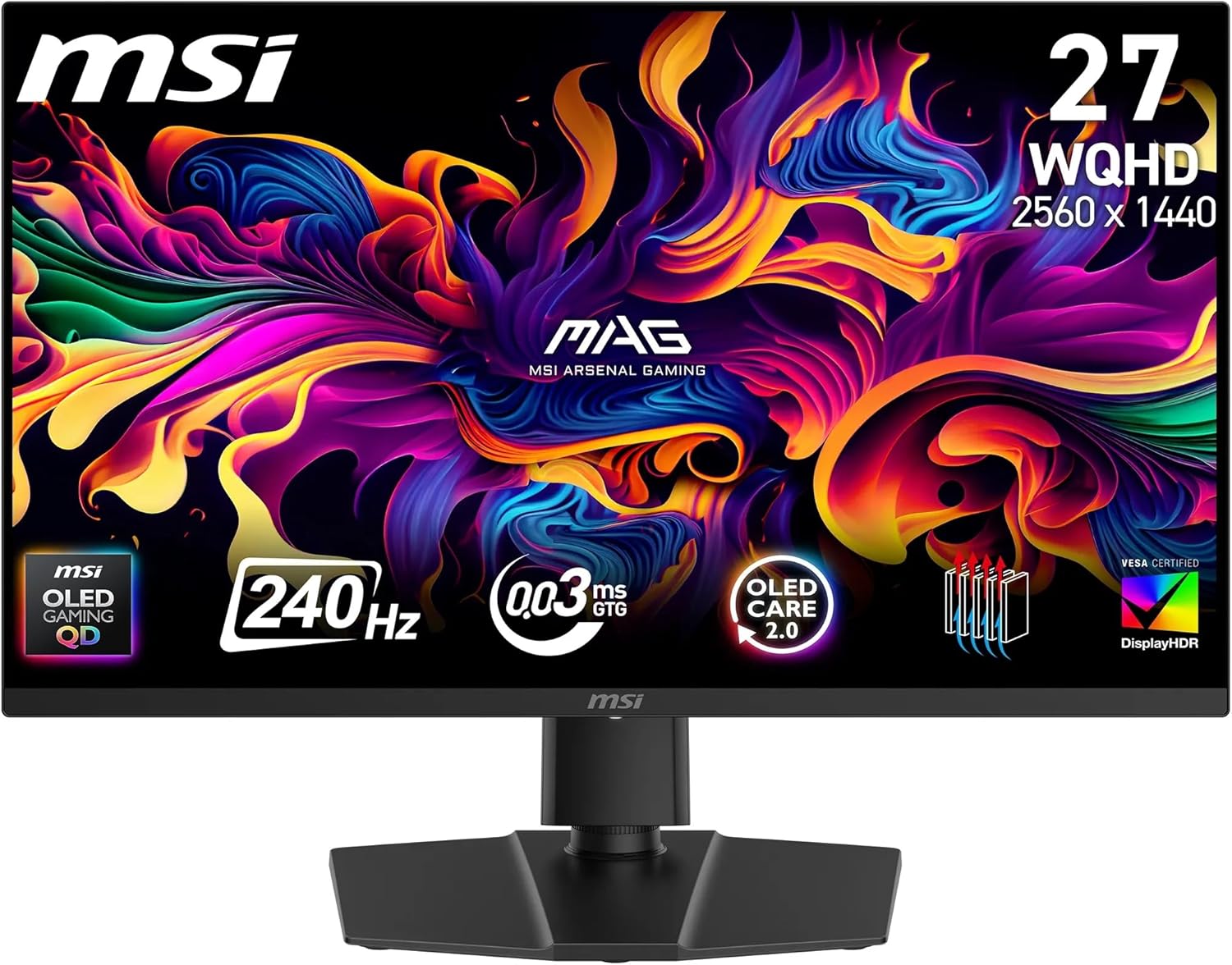 MSI MAG 273QP QD-OLED X24 Gaming Display 26,5" WQHD - Quantum Dot OLED Panel 2560 x 1440, 240Hz / 0,03ms, 99.1% DCI-P3, XXL) E≤2, DisplayHDR True Black 400 - DP 1.4a, HDMI 2.1.1
