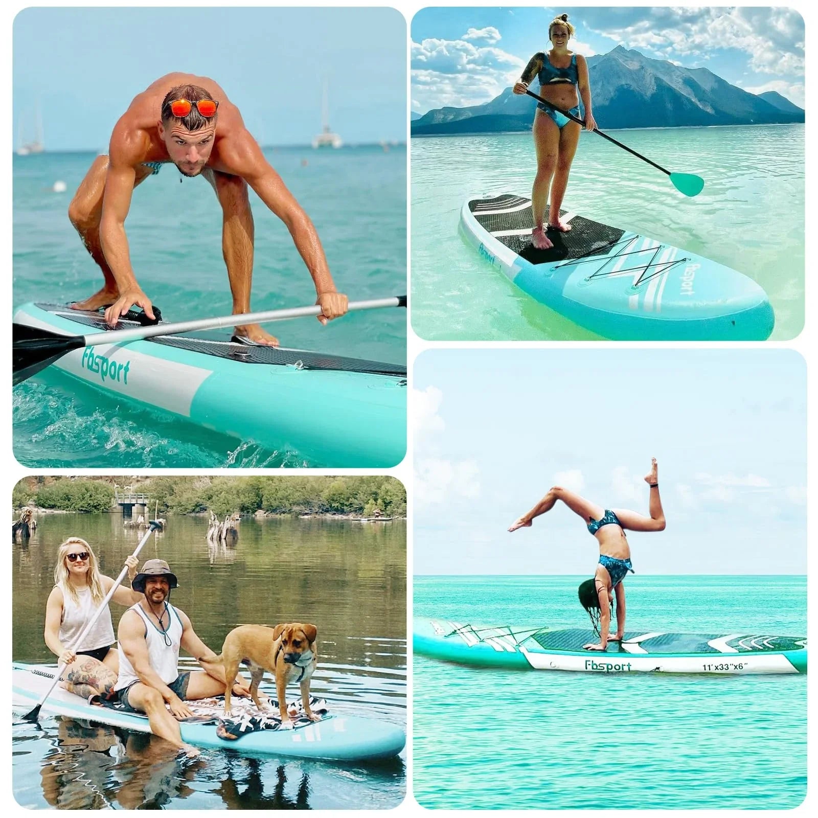 2026 FBSPORT Tabla de Paddle Surf Inflable, Grosor 15 cm, Kit Completo con Remo de Aluminio Ajustable y Bomba (Verde)