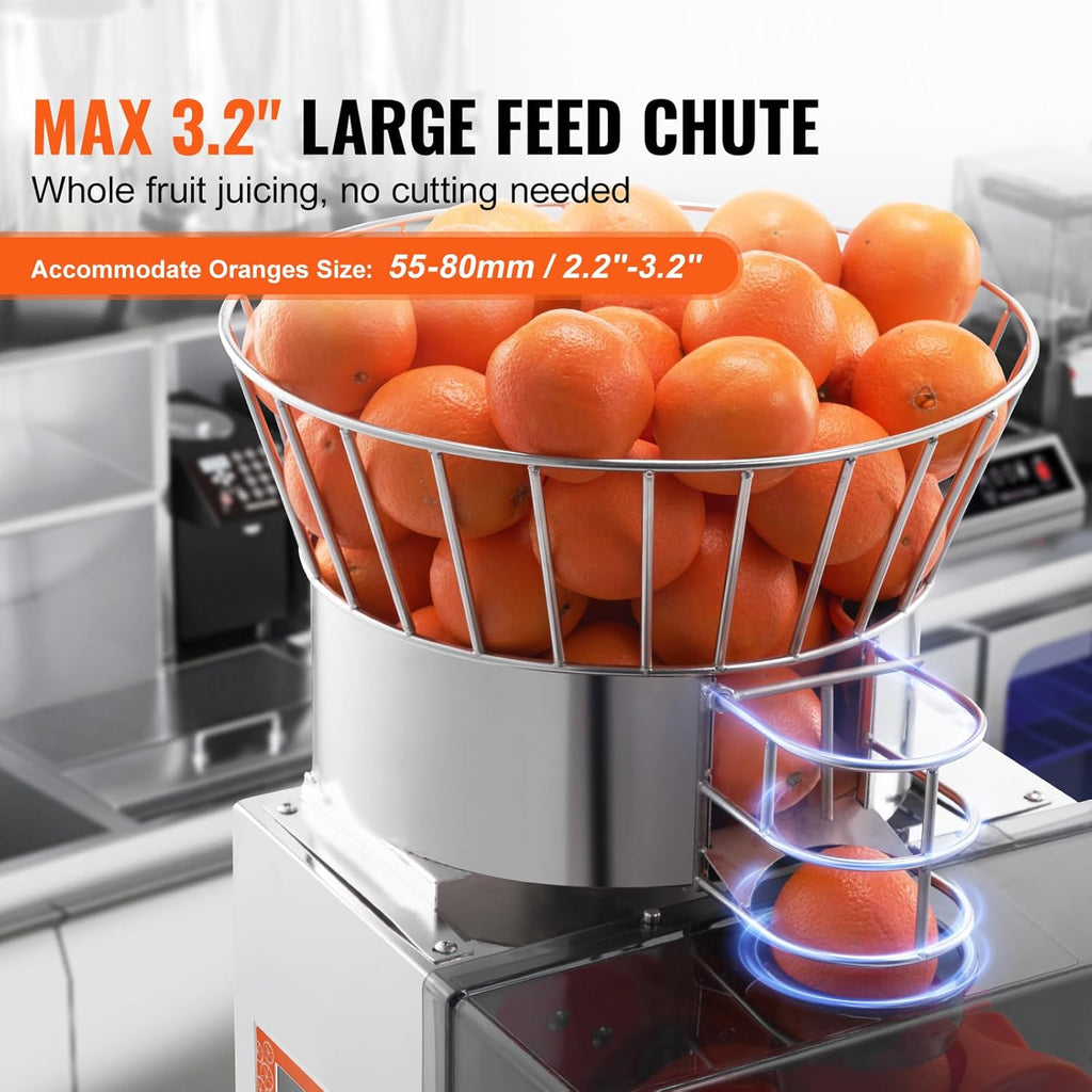 VEVOR Exprimidor de Cítricos Eléctrico 120 W Extractor de Zumo de Naranja Comercial Automático con Filtro Extraíble Cubo de Recolección de Cáscaras y Grifo para Restaurantes, Cafeterías, Fruterías