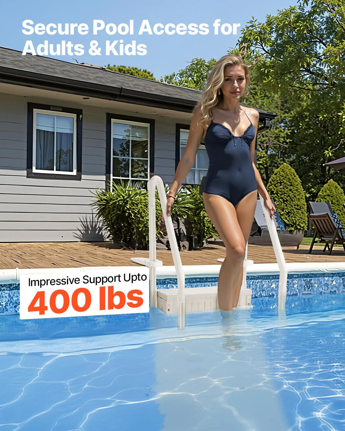 VEVOR Pool Ladder 4 Steps with Double Handrails and Non-Slip Heavy Duty Steps, Load 400 lbs for Inground and Above Ground Pools, Milk White, 874 x 810 x 1985 mm