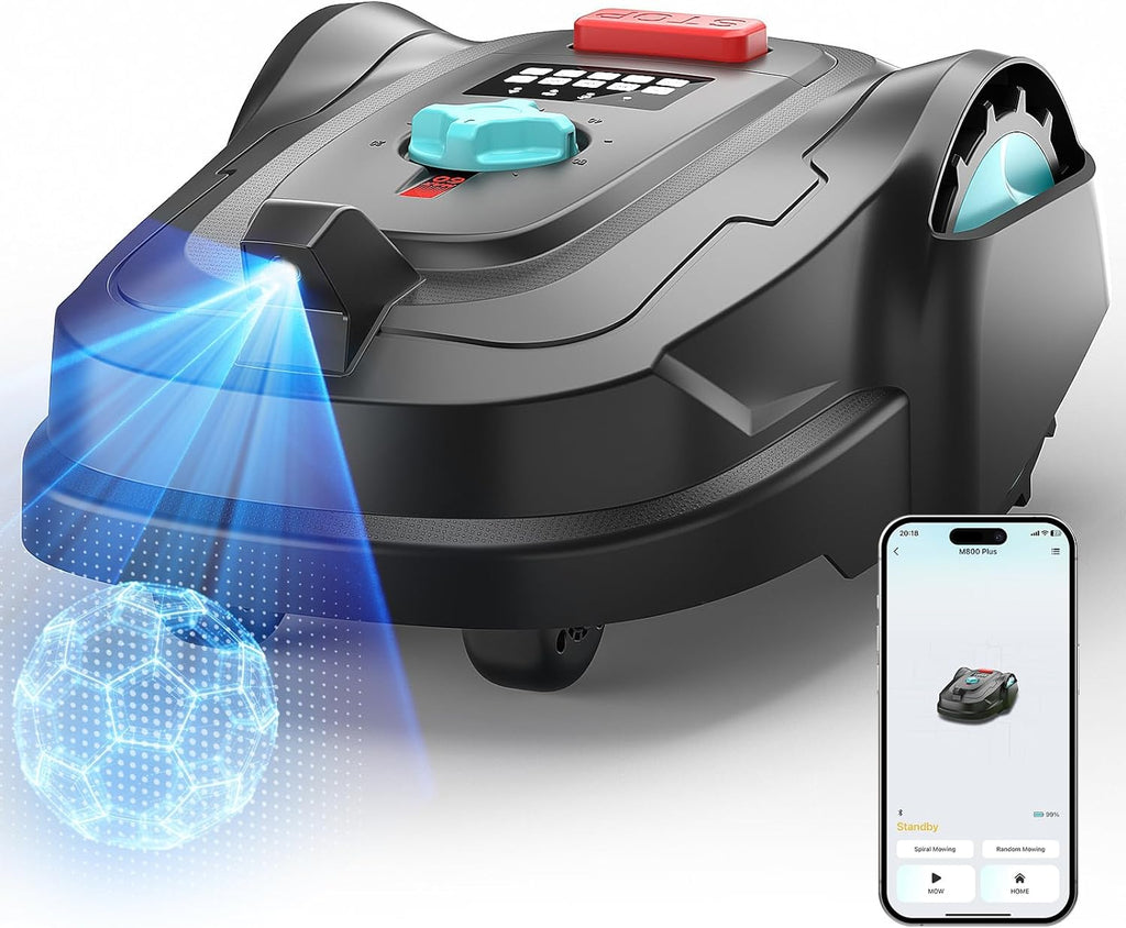 M800Plus Robot Cortacésped sin Cable Perimetral, 800 m², Posicionamiento GPS + Visión IA, Robot Cortacésped sin Cables, Modo de Corte en U, Detección de 150 Obstáculos, Carga Automática, App