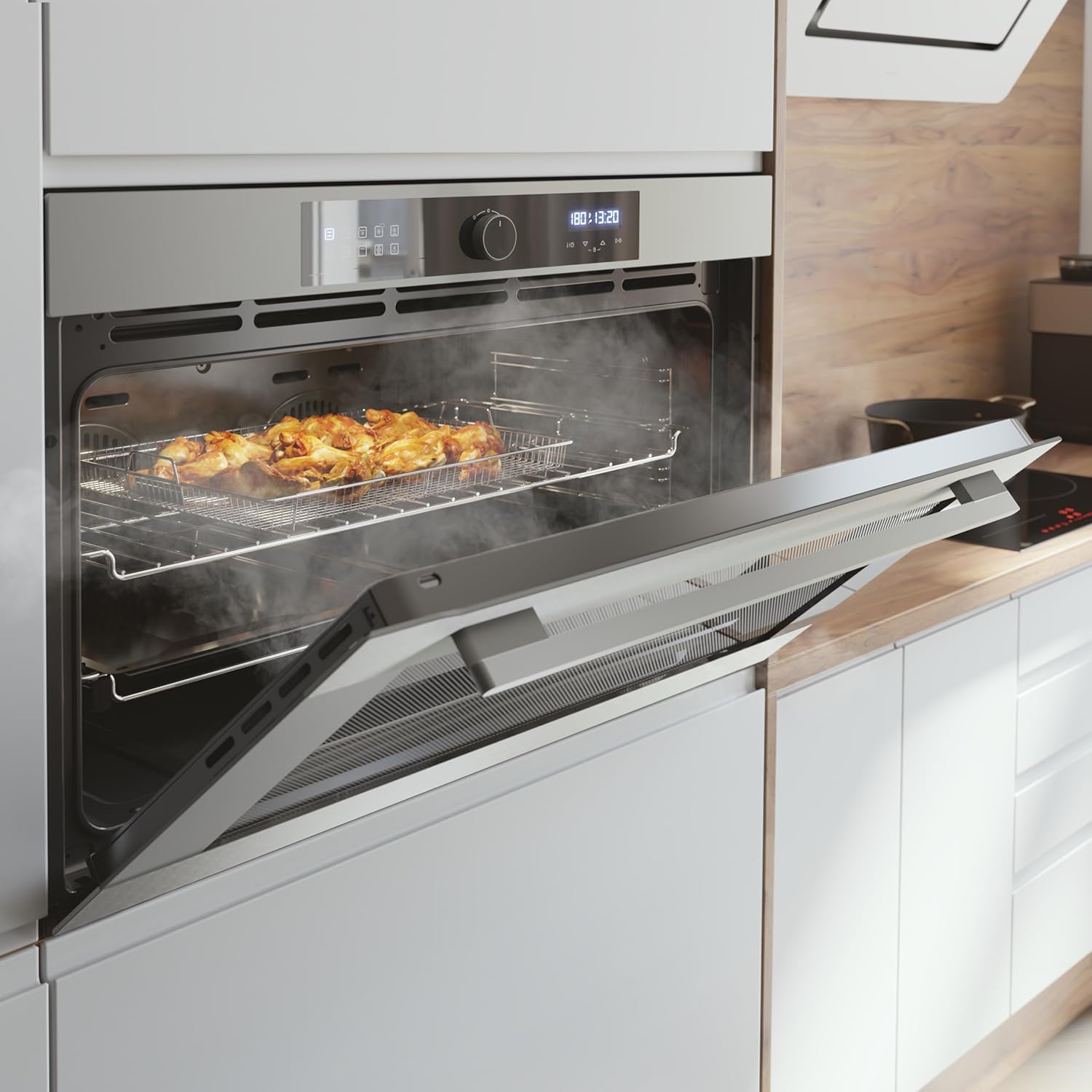 Cecotec Horno Integrable Multifunción Bolero Hexa AF319000 Inox A 3800W, 133L de Capacidad, 11 Funciones con Airfryer Master, Pizza Master, Steam Asisst, Steam EasyClean, 3D Cooking, Defrost
