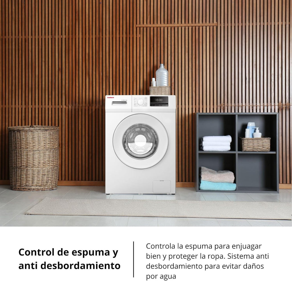 Corberó - Lavadora Carga Frontal Premium 8kg | CLT8BL1424 | 1400 Rpm | Motor Inverter, 16 Programas, Inicio diferido 3-24 Horas, Lavado Rápido de 15-30 Min., Puerta XXL | Blanco
