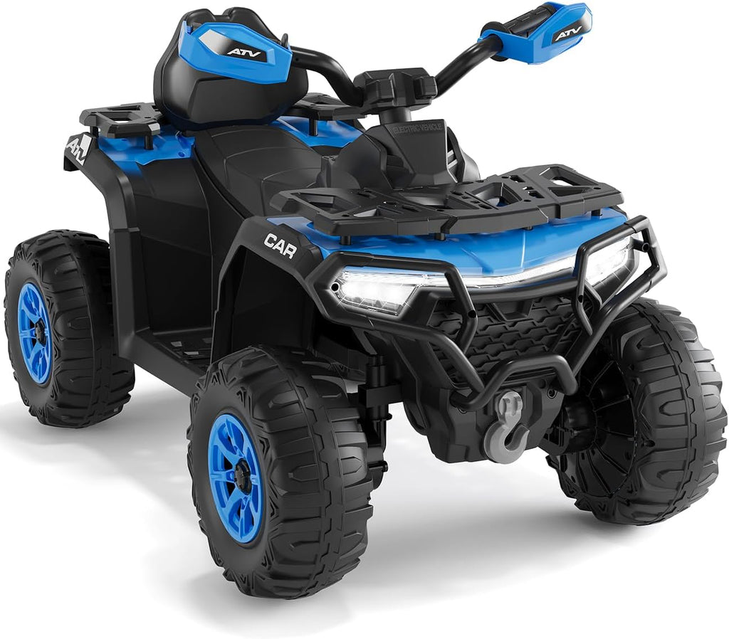 Garvee Quad Eléctrico Niño 12 V, Coche Eléctrico 4 Ruedas Todoterreno con 2 Motores, Mando a Distancia Parental, Suspensión, Faros LED, Música, Bluetooth, USB, Bandera Luminosa, a Partir de 3 años