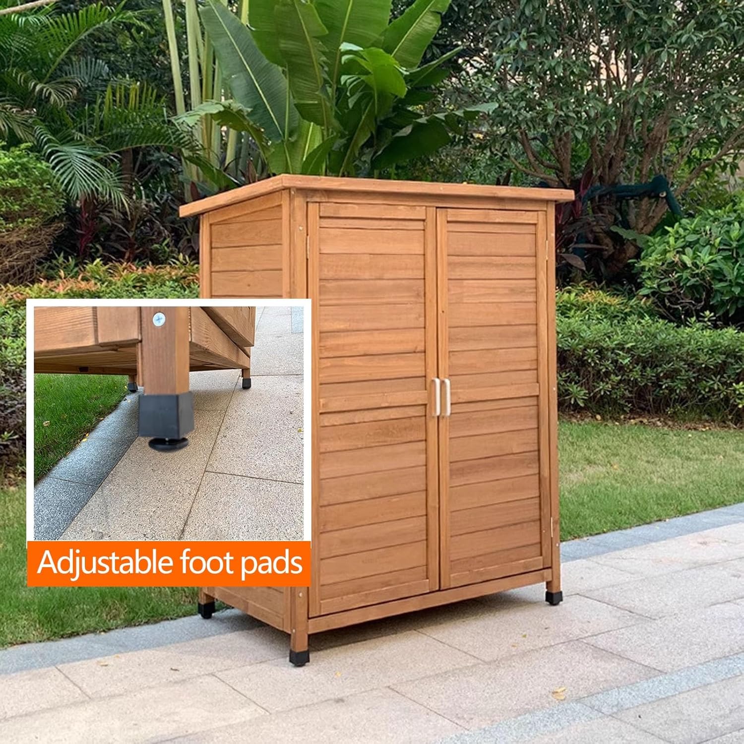 Armario de almacenamiento para exteriores, diseño vertical impermeable con almohadillas ajustables, fácil de montar para patio, jardín y porche
