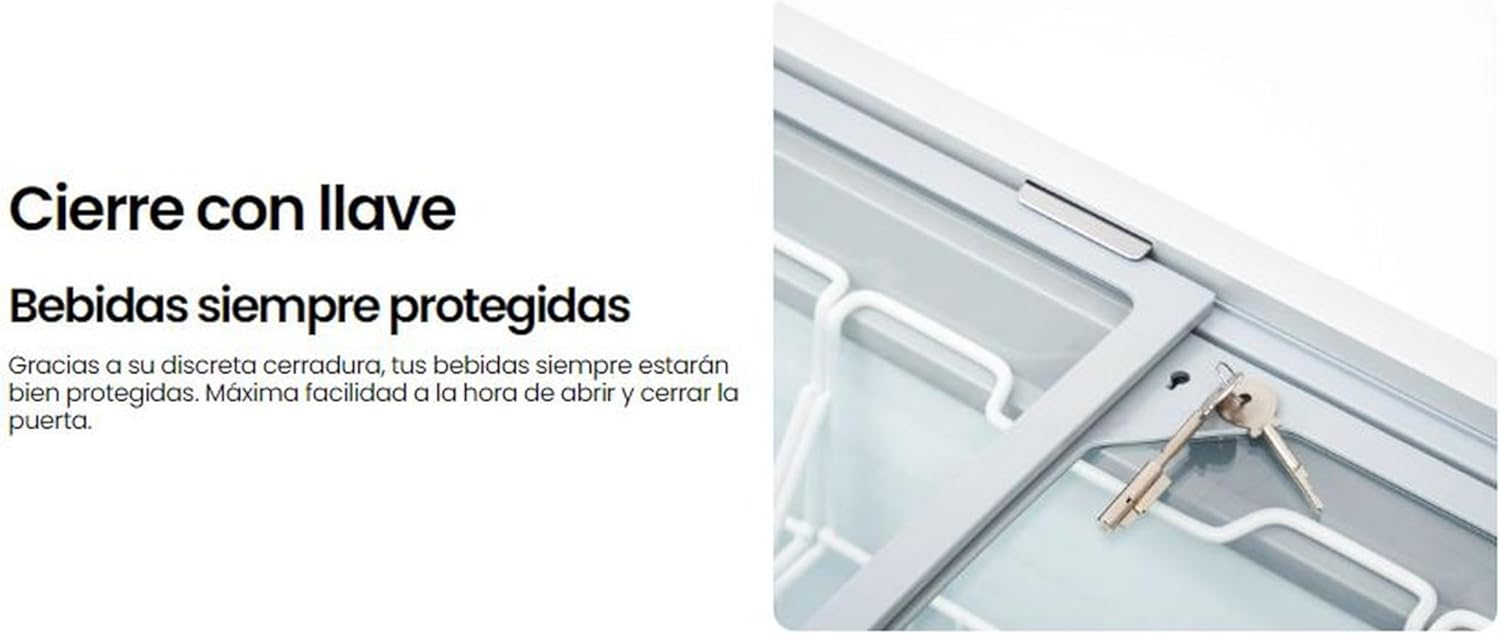 INFINITON Arcon Congelador Industrial FCH-209CC82WEC, 209 Litros, Puerta con diseño Flat door design, Control de temperatura Mecánico, D, Ruedas, Cierre de seguridad con llave