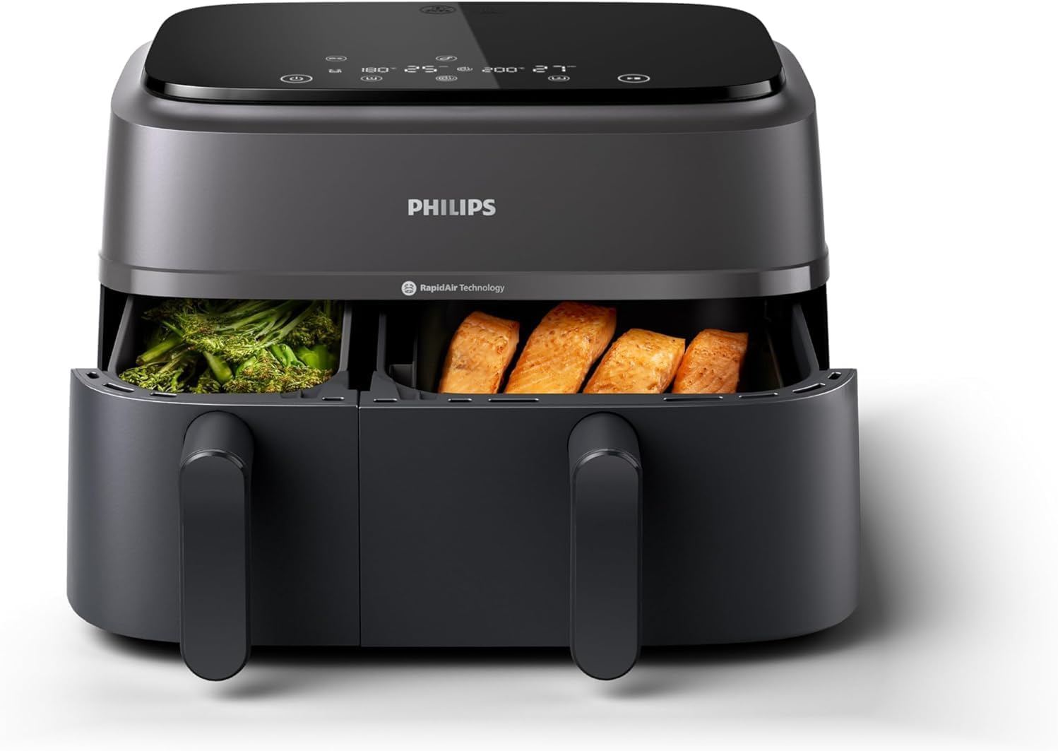 Philips Ovi Dual Basket z parą - Wyjątkowe funkcje gotowania Steamfry, Gotowania na parze, Airfry - 19 sposobów gotowania; pojemność 9L (3L + 6L), RapidAir Plus, automatyczne SteamClean (NA550/00)