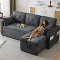Sofá Cama 3 plazas con Portavasos y Bolsa Pasamanos Lateral, Sofá en Forma de L, Intercambiable a la Derecha y a la Izquierda, Gris