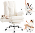 HOMRELEXA Big and Tall Ergonomic Executive Office Chair with Footrest, Flip Up Armrests and High Back, Plush Curly Hair - White