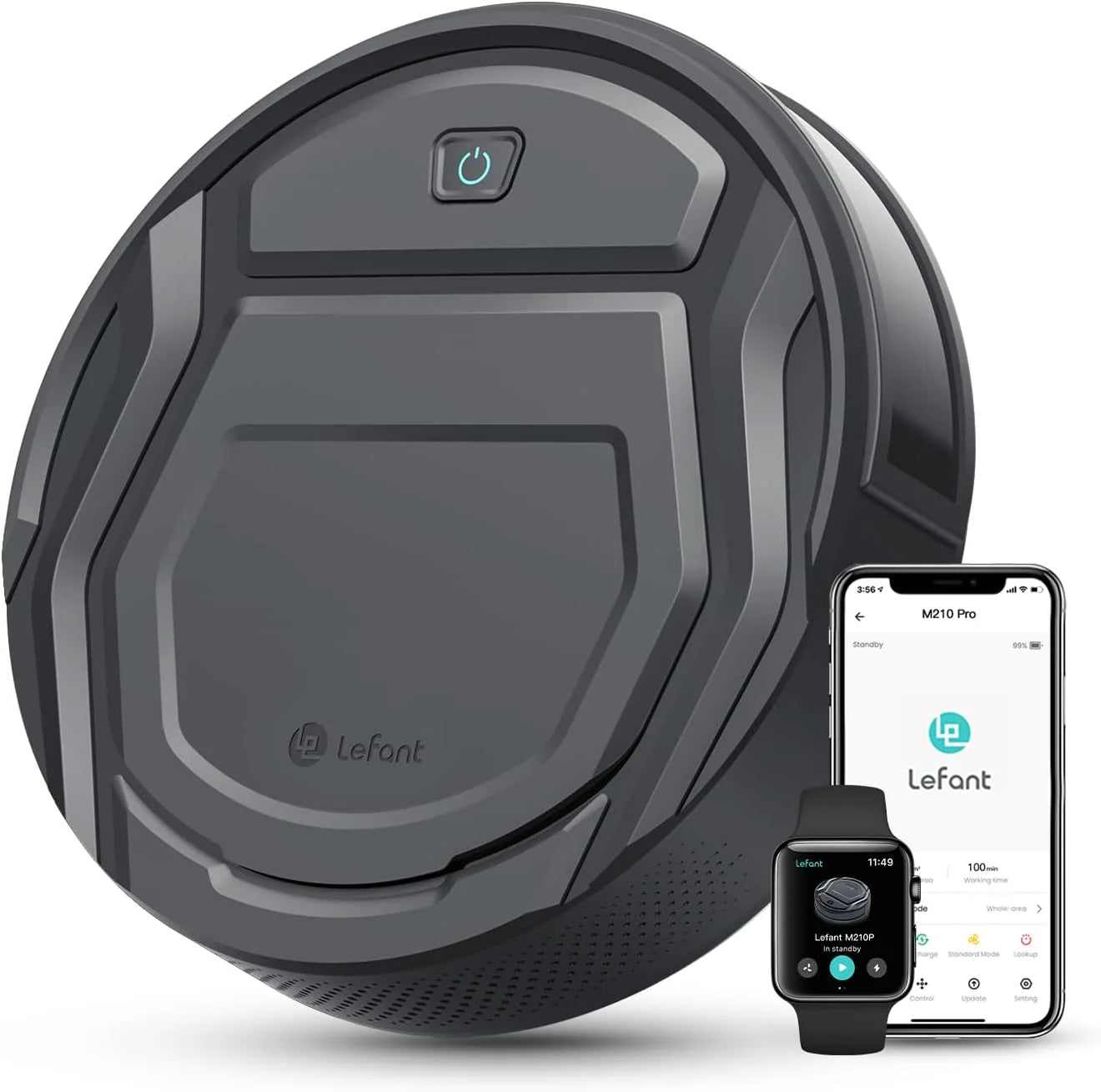 Lefant M210 Pro Robot Vacuum Cleaner, 2200 Pa Suction, 120 Min Autonomy, Tangle-Free Robot Vacuum Cleaner, Thin, Ideal for Pet Hair, Low Hair Carpets, Wi-Fi/App/Alexa, Grey