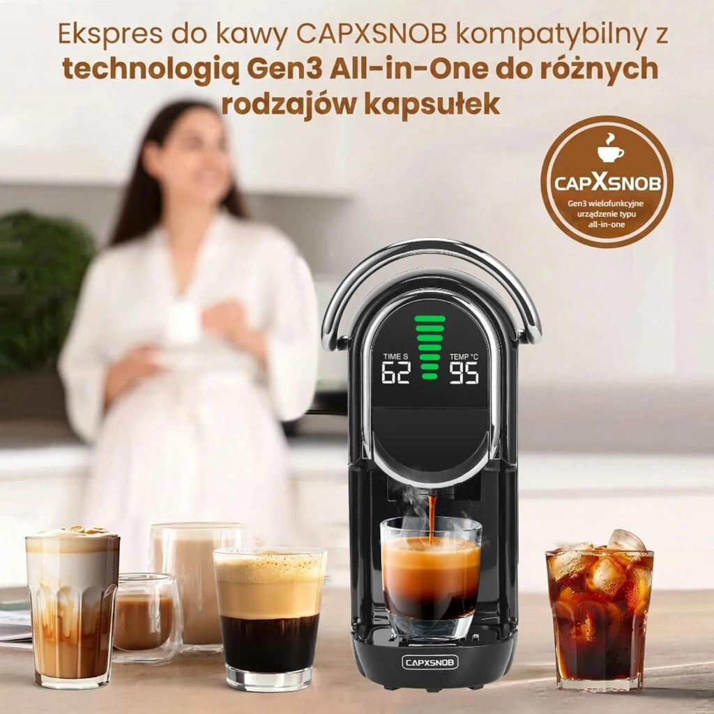 Magician1 Mini Multikapsułkowy Ekspres do kawy 5 w 1, do Nespresso, Dolce Gusto, Lavazza A Modo Mio, Saszetki ESE 44mm i Kawy Mielonej, 20 Barów Włoska Pompa,1450W, Wyświetlacz LED, do Domu i Biura