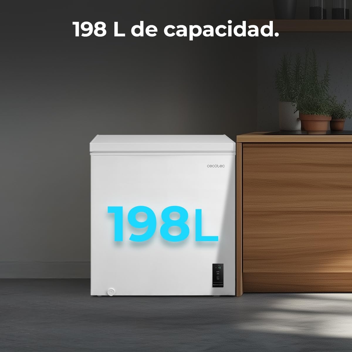 Cecotec Congelador Horizontal 198L Bolero CoolMarket Chest 198P White E. Cesta con Asas, Control Electrónico LED, UltraContact D-Cool, Dual Function, Puerta ZeroG (80º-30º), Fast Freezing, Compacto