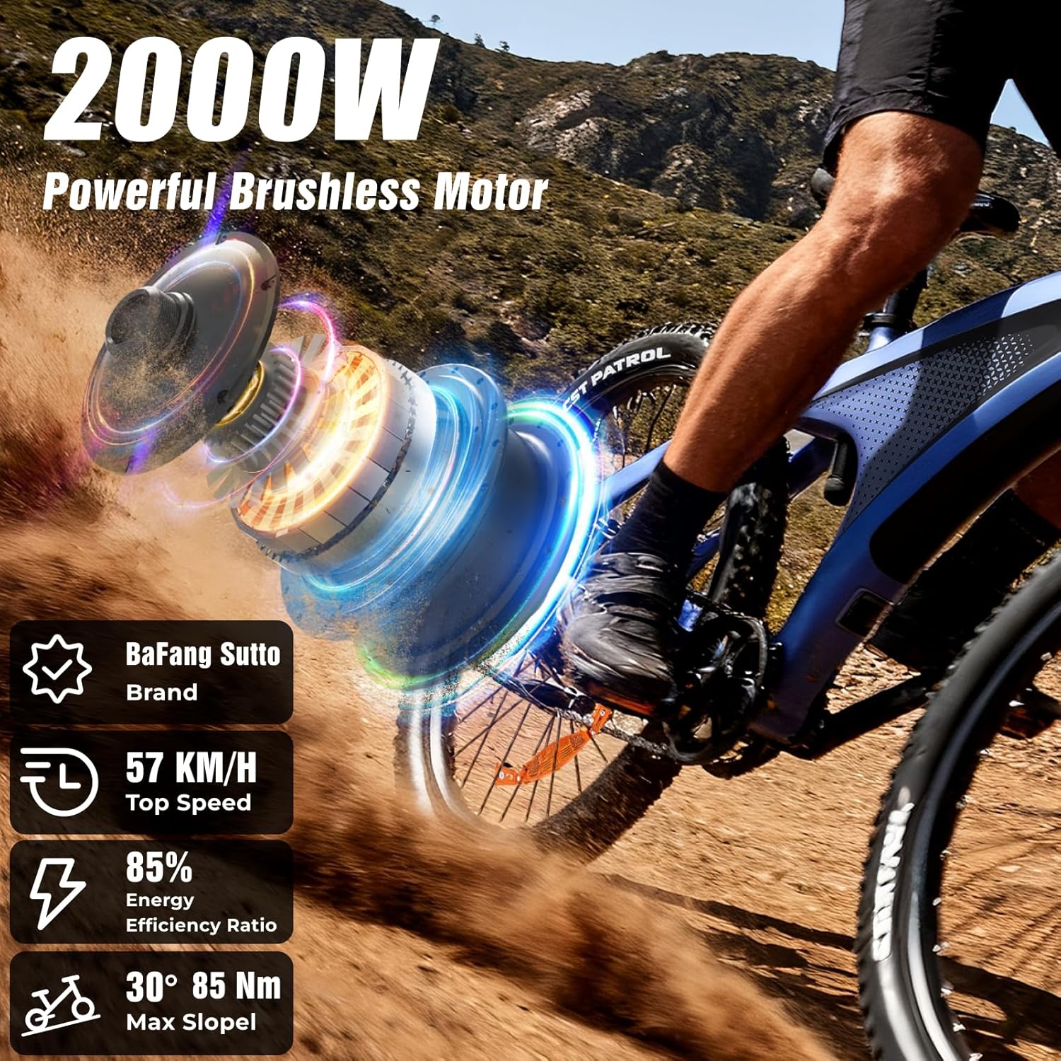 HX Q5 Bicicleta Eléctrica Montaña para Adultos con Carga rápida 48V 20AH Batería Extraíble,27.5"x2.25" Tyre EBike con luz RGB,SHIMAN0 7 velocidades,Frenos de DIS hidráulicos y Alcance 90-120KM