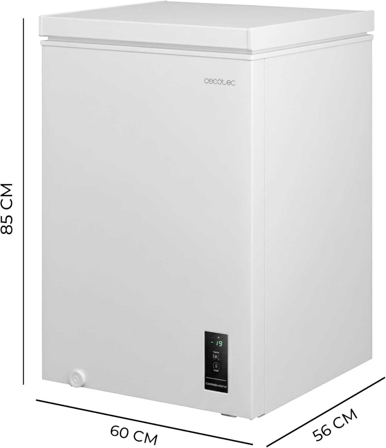 Cecotec Congelador Horizontal 143L Bolero CoolMarket Chest 143P White E. Cesta con Asas, Control Electrónico LED, UltraContact D-Cool, Dual Function, Puerta ZeroG (80º-30º), Fast Freezing, Compacto