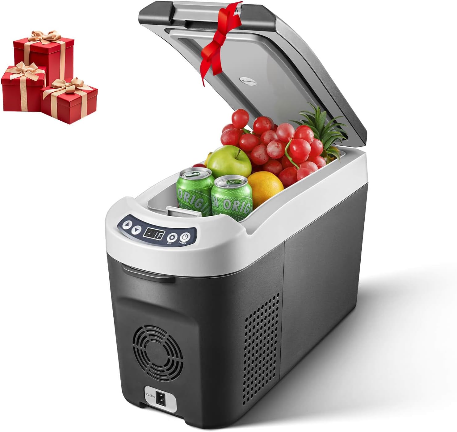 AAOBOSI Nevera Portátil 15 litros, Nevera 12V 24V DC Compresor, con una Capacidad de Cefrigeración de +20℃ a -15℃ para coche, camión, barco y autocaravana