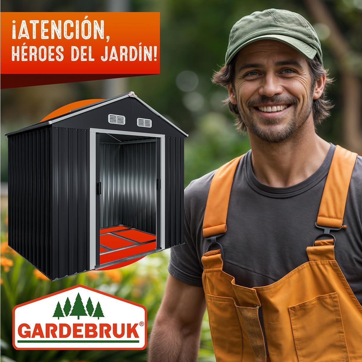 GARDEBRUK® Cobertizo de Jardín 2 m² 196x132x188cm Caseta Metálica Exterior 4m³ con Base Puerta Corrediza Antracita