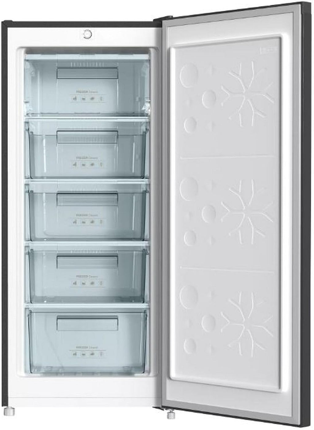 INFINITON Congelador Vertical CV-140L25XEQ, 145 Litros, E, Función Fast Freezing, Congelador 4****, cajón Flap, Tirador integrado, Puerta reversible, Inox