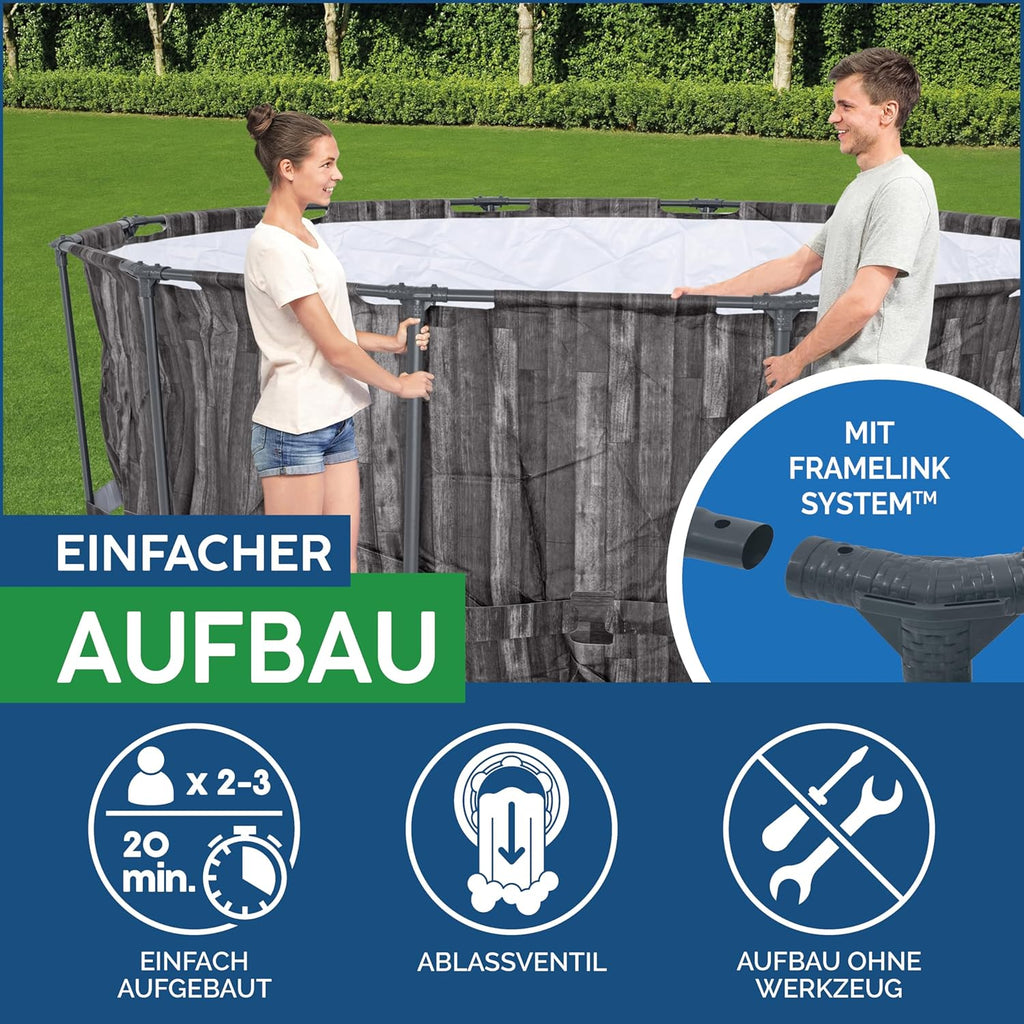 Bestway Steel Pro MAX Frame - Piscina Redonda (366 x 100 cm, Incluye Bomba de Filtro, Efecto Madera)