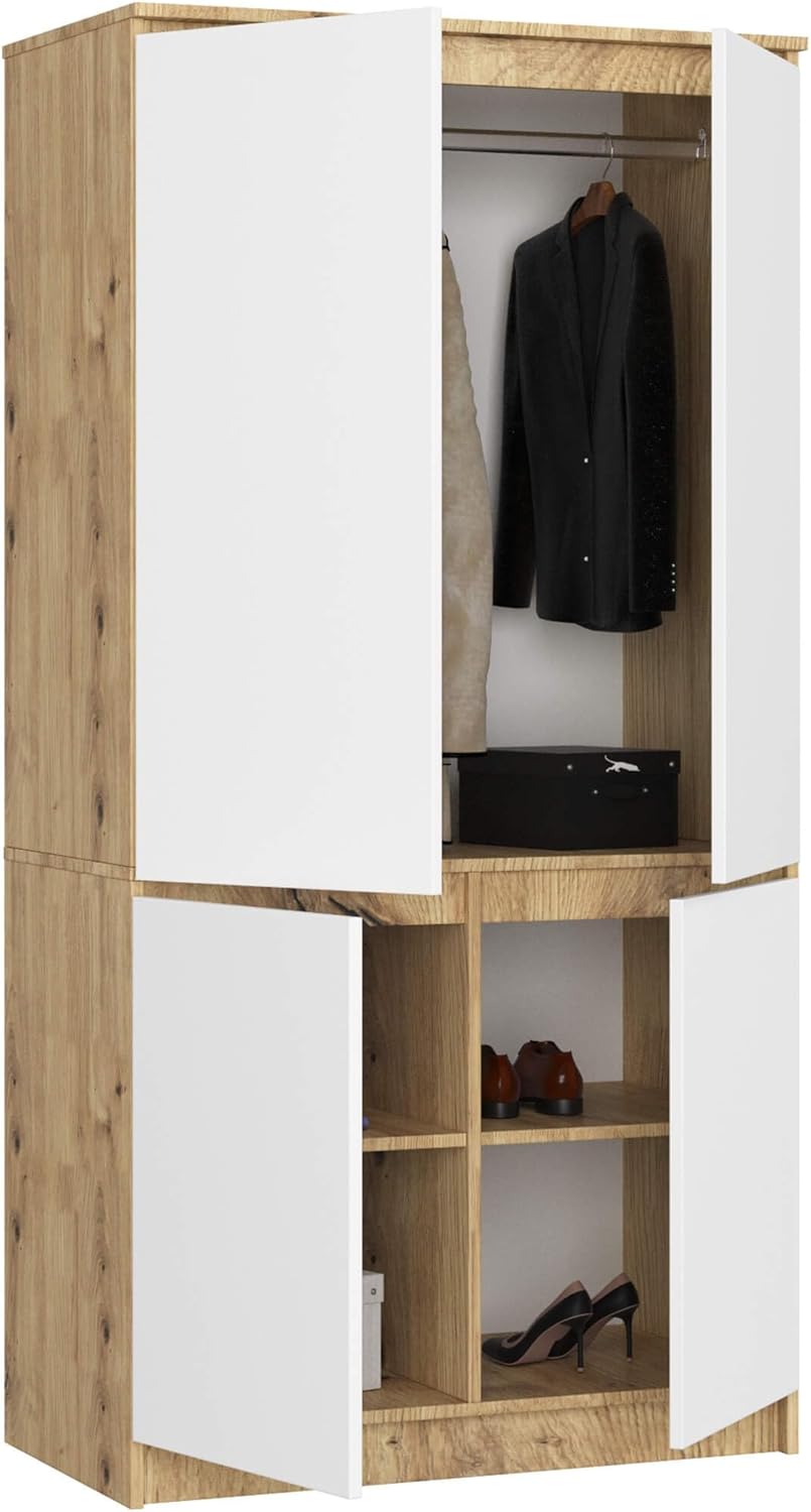 Armario AKORD S90 Roble Artisan 90 cm 4 puertas frente en color Blanco 90x51x180 cm