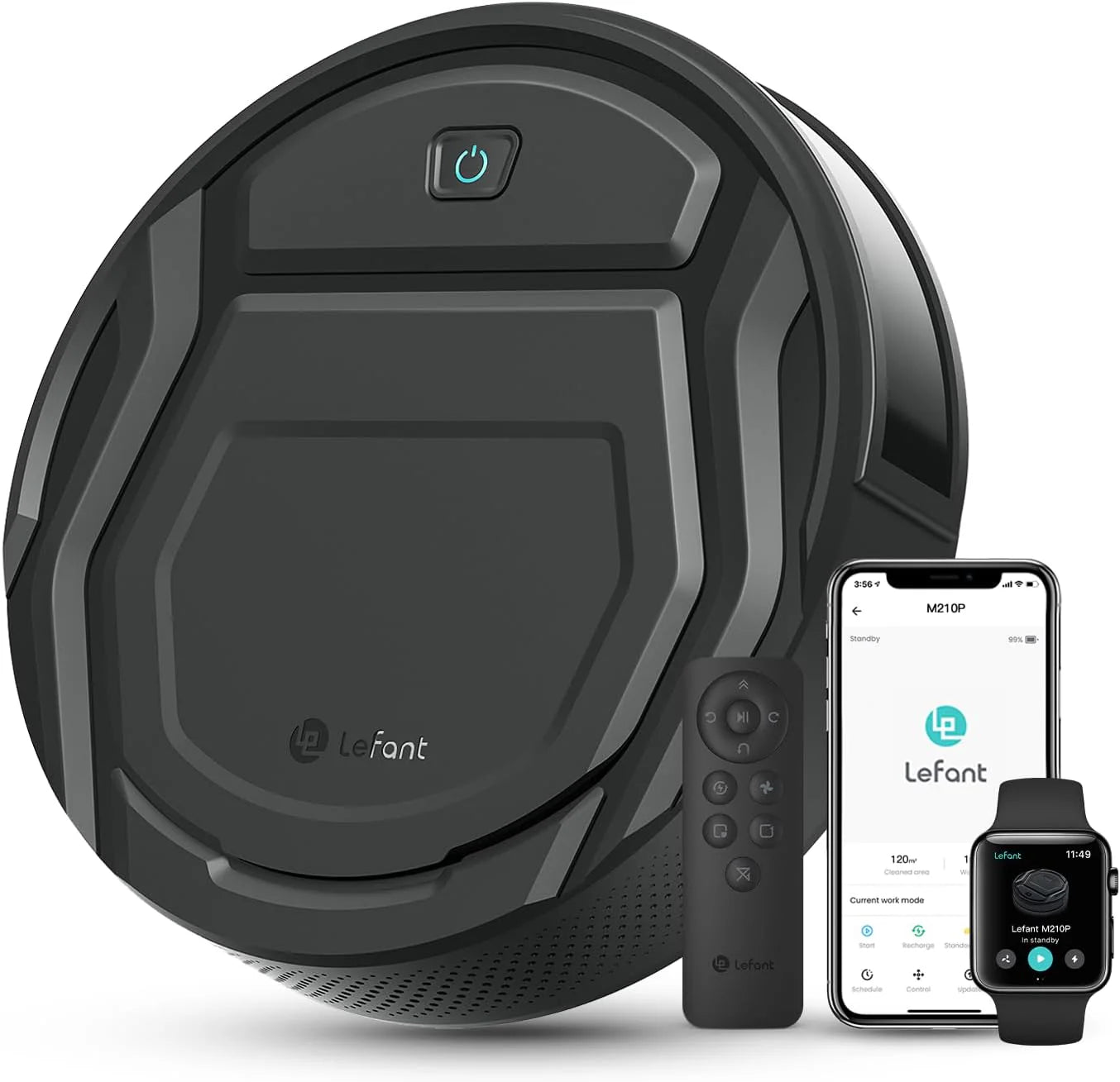 Lefant M210 Pro Robot Vacuum Cleaner, 2200 Pa Suction, 120 Min Autonomy, Tangle-Free Robot Vacuum Cleaner, Thin, Ideal for Pet Hair, Low Hair Carpets, Wi-Fi/App/Alexa, Grey