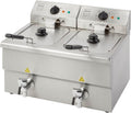 METRO Professional Freidora Doble GDF5028, Acero Inoxidable SS304, 2x 8 L, con Grifo, Regulador de Temperatura, Zona Fría, Plateado