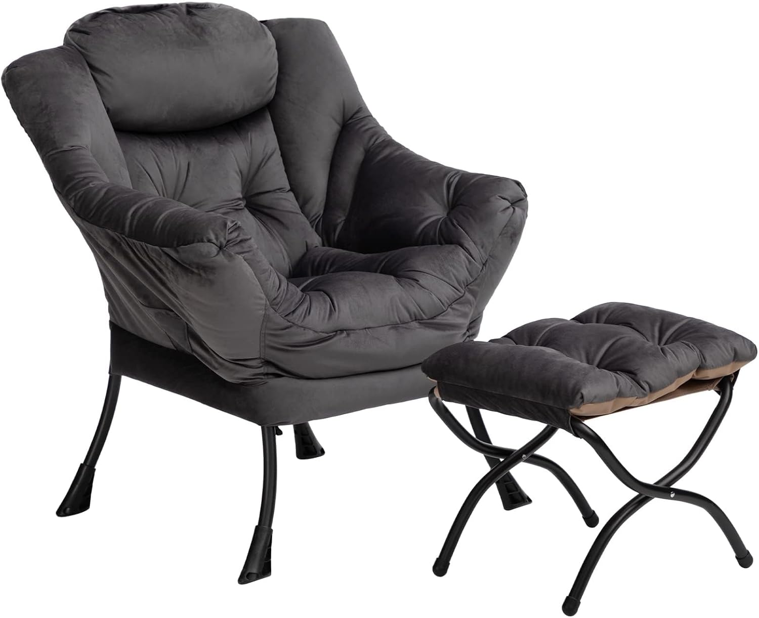 HollyHOME Poltrona, Relax Poltrona con Braccioli e Divano Pocket, Tessuto in Velluto, Leisure Sofa con Tessuto Moderno e Struttura in Acciaio, Blu Scuro